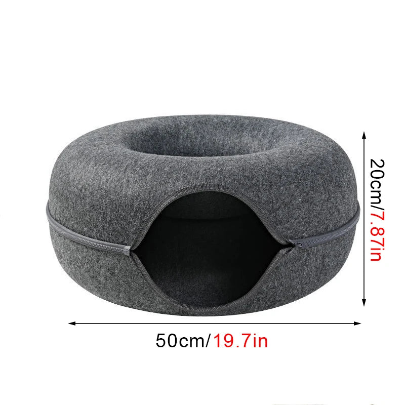 Felt Donut Cat Tunnel Bed – Foldable Play and Sleep Hideout