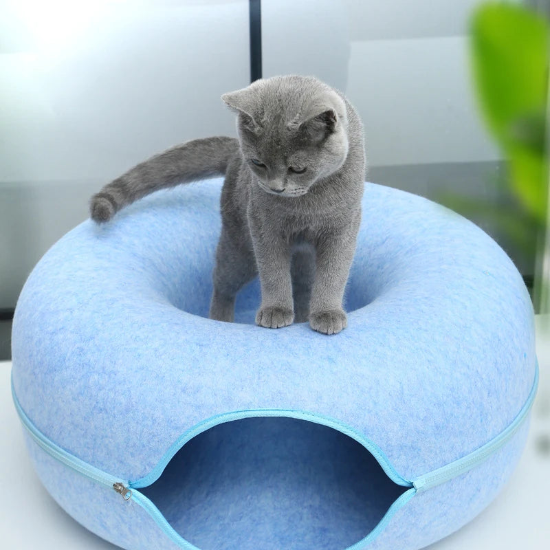 Felt Donut Cat Tunnel Bed – Foldable Play and Sleep Hideout