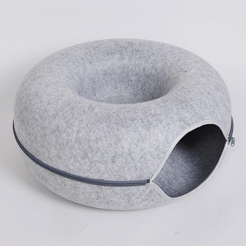 light gray Color Felt Donut Cat Tunnel Bed – Foldable Play and Sleep Hideout